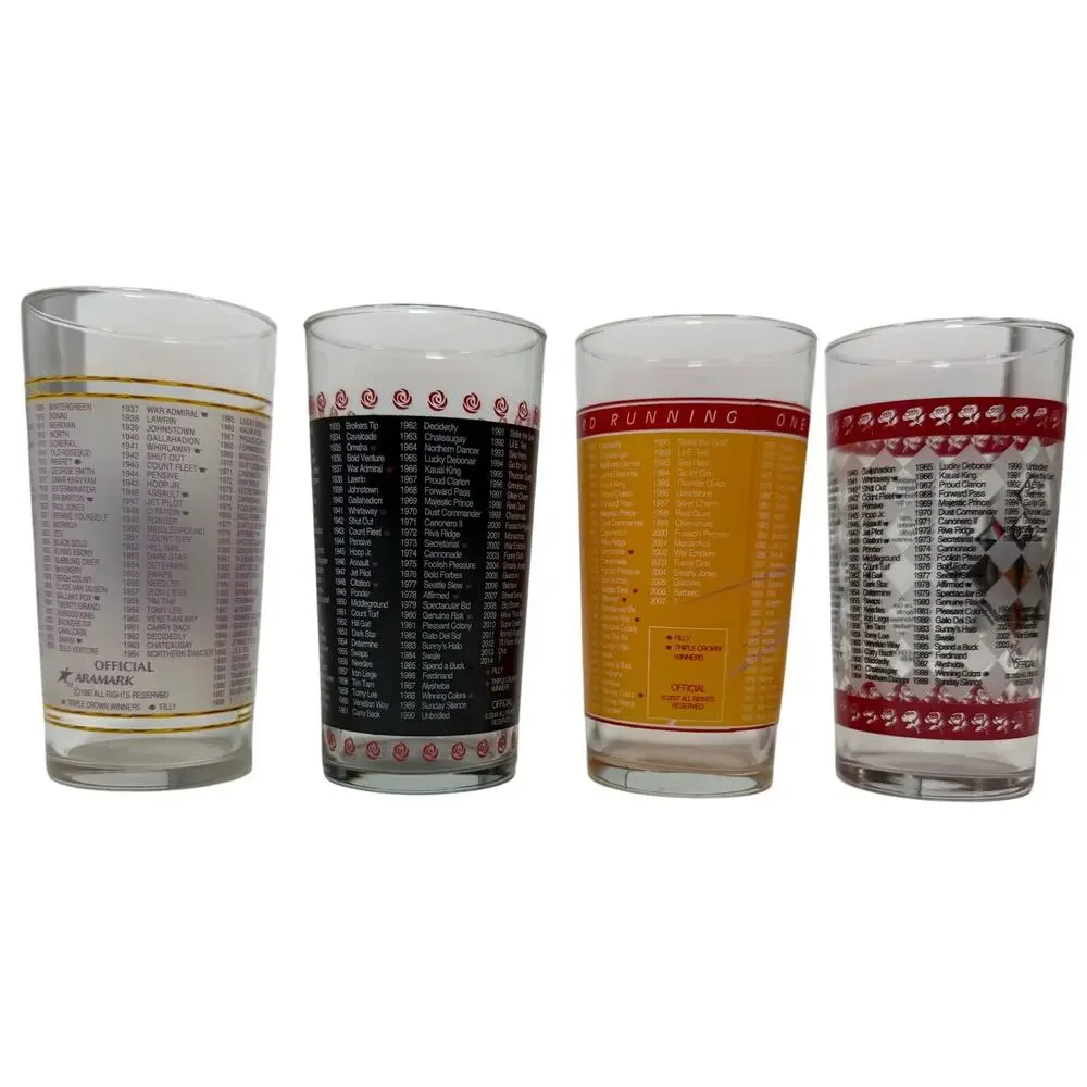 Vintage Kentucky Derby Glass Tumbler Set of 4 Racing MCM Barware 5.25